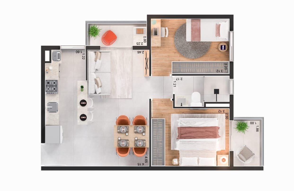 Planta 2 Dorms. 47m²